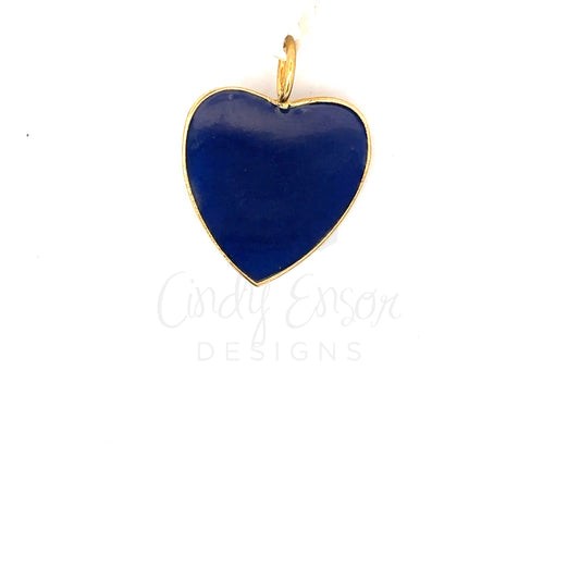 Large Gold Tone Blue Enamel Heart Pendant