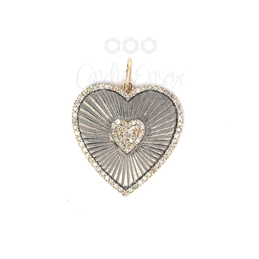 Large Mixed Metal Heart Pendant with Pave Accents