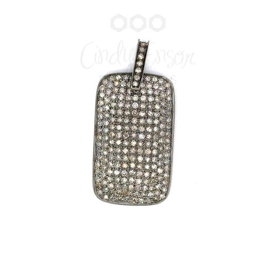 Sterling Silver Pave Diamond Squared Dog Tag Pendant