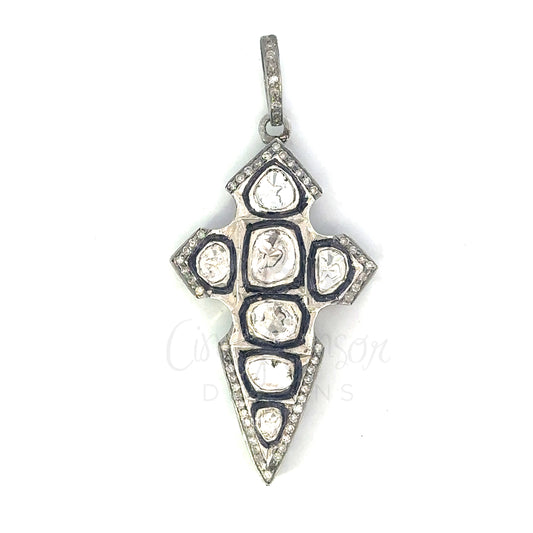 Large Sterling Rose Cut and Pave Diamond Cross Pendant