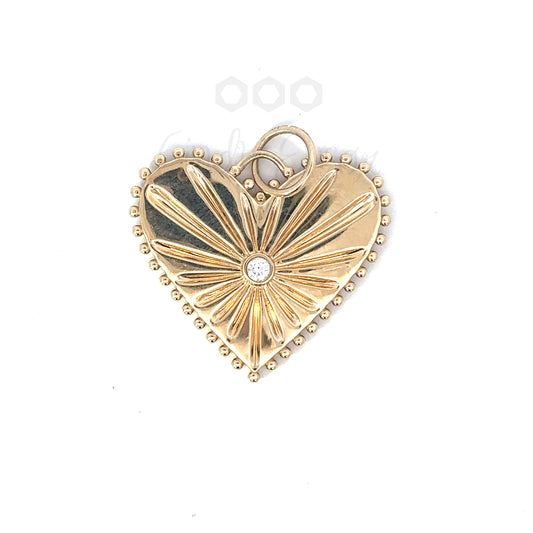 Large Yellow Gold Heart Pendant with Single Bezeled Diamond