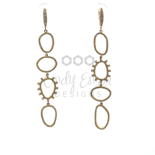 Pave Diamond and Baguette Open Organic Drop Earring