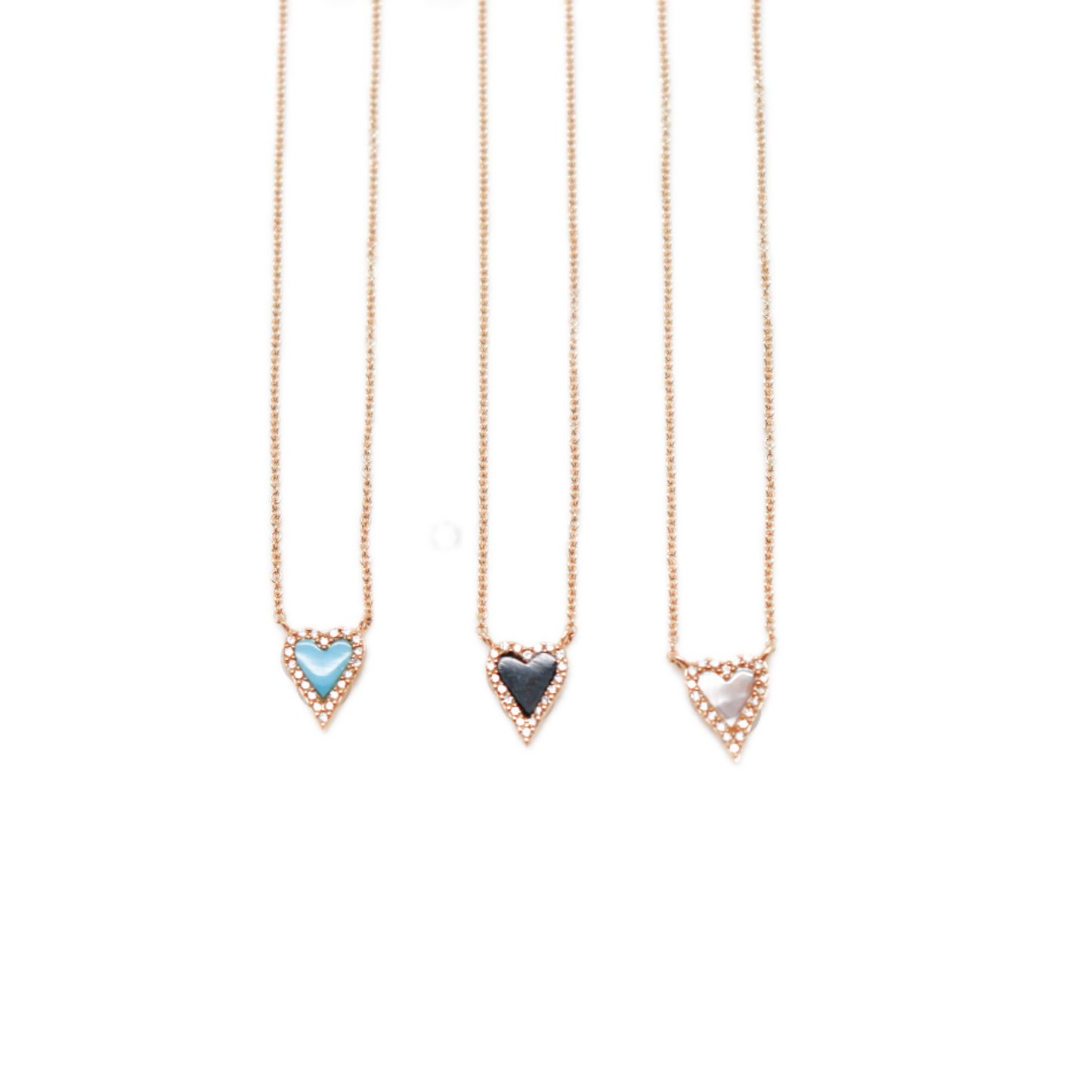 Tiny Enamel Heart Necklace with Pave Diamond Border