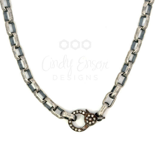 Men's Sterling Thick Box Chain with Small Pave Lobster