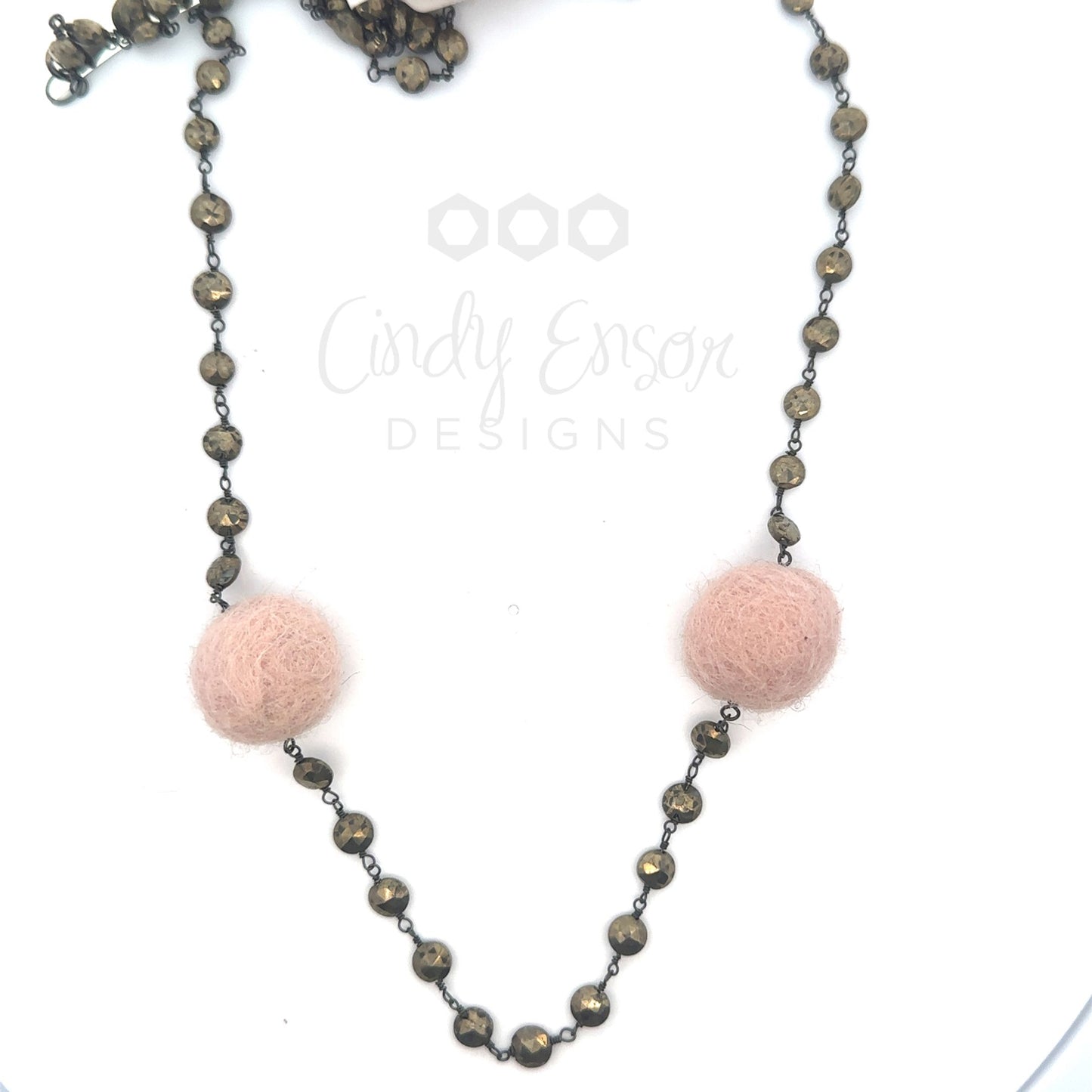 Pyrite and Pom Pom Necklace
