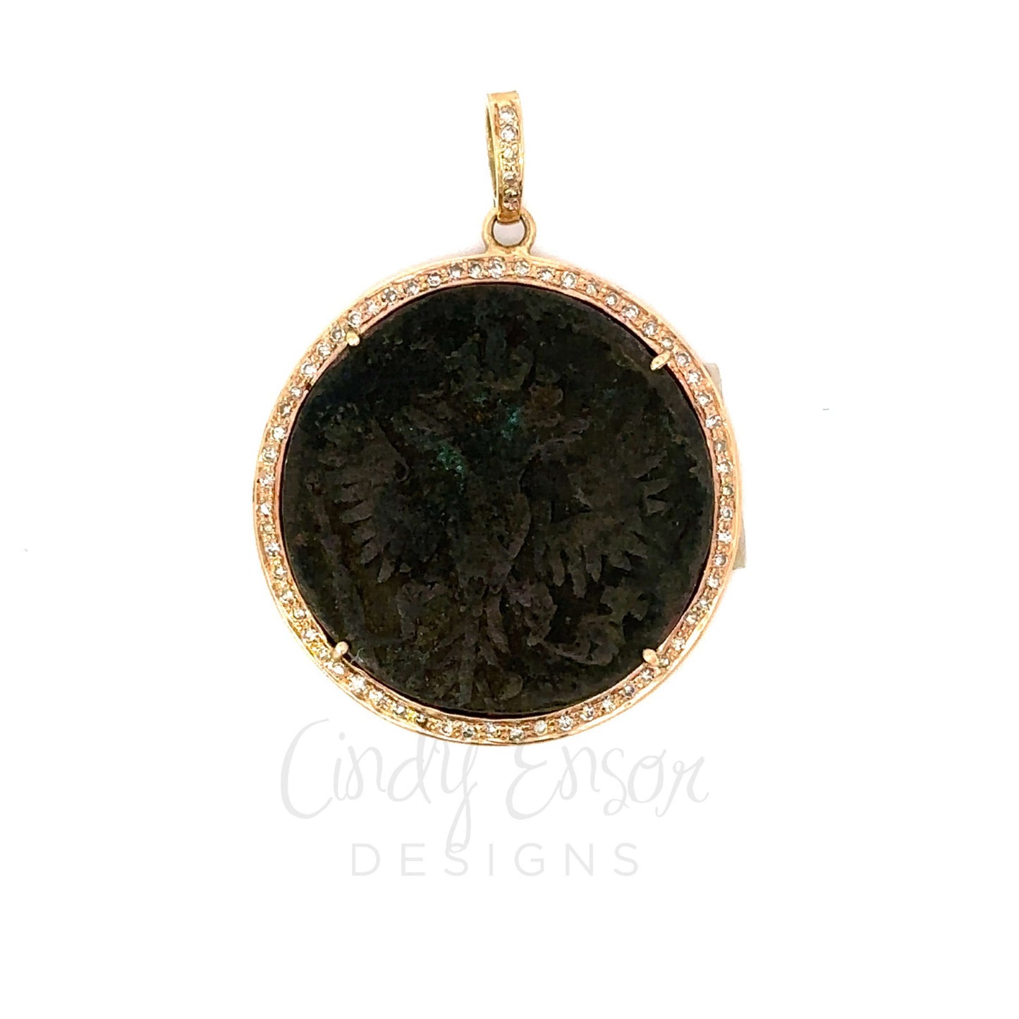 Rose Gold Pave Diamond Bronze Coin Pendant