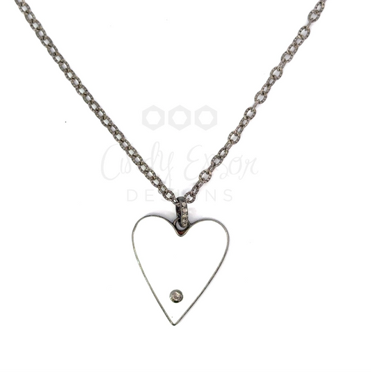 Sterling Silver White Heart Enamel Pendant Necklace