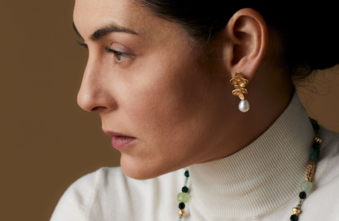Julie Cohn Hydrangea Bronze Pearl Earrings