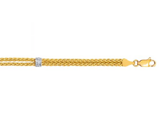 14K Gold .03ct Diamond Station Wheat Chain Bracelet
