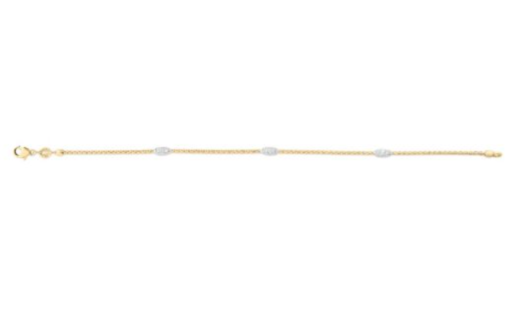 14K Gold Two-Tone Popcorn Diamond Station Bracelet