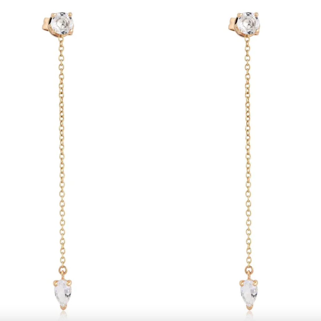 14k Yellow Gold White Topaz Earring with Removable Drop