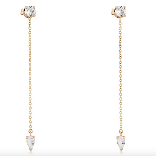 14k Yellow Gold White Topaz Earring with Removable Drop