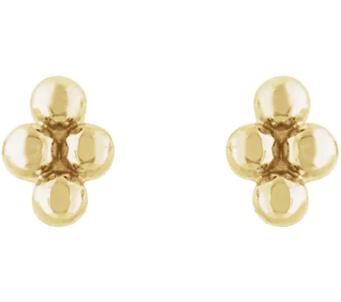 14K Yellow Gold 4 Bead Cluster Earrings