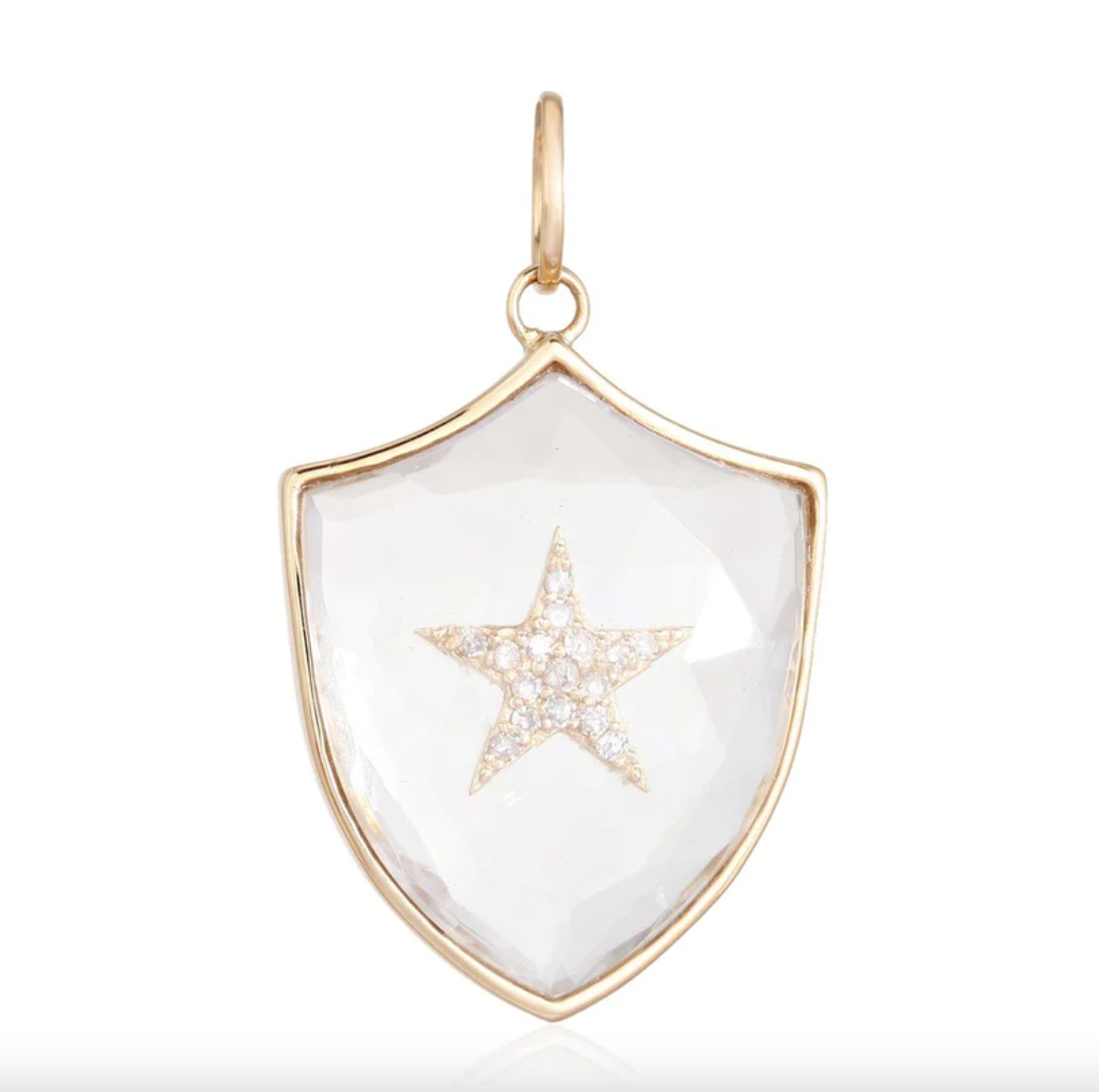 Yellow Gold and Crystal Diamond Star Shield Pendant