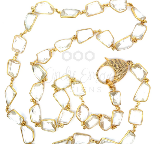 Gold Vermeil Crystal Necklace with Pave Diamond Lobster