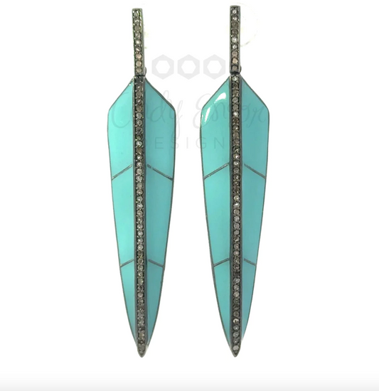 Enamel Feather Earring with Pave Diamond Accents