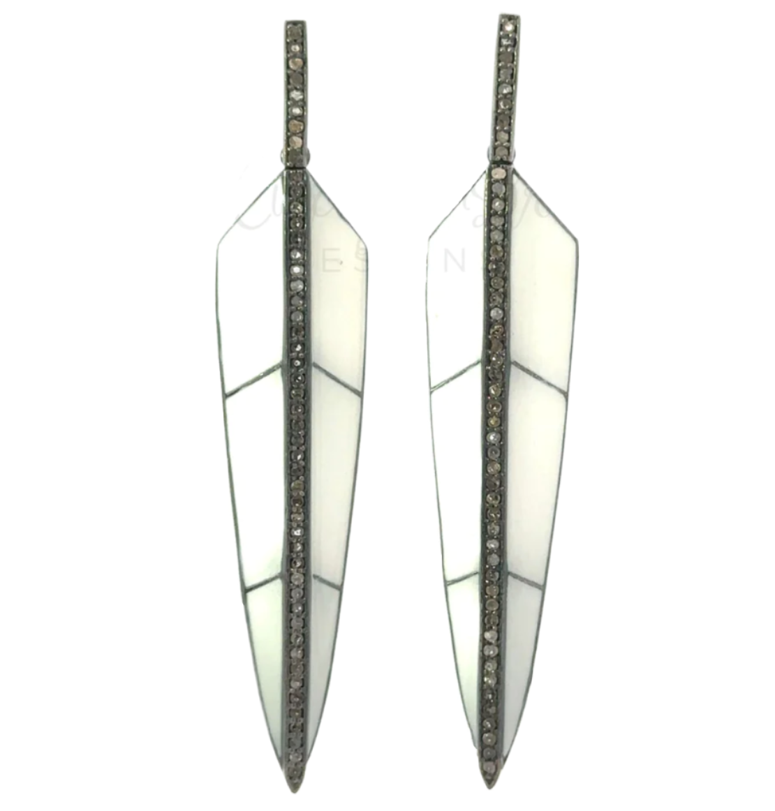 Sterling Enamel Feather Earring with Pave Diamond Accents