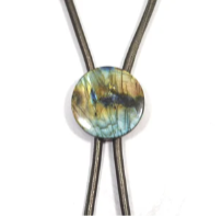 Circle Labradorite Bolo Tie with Gold Tone Tips