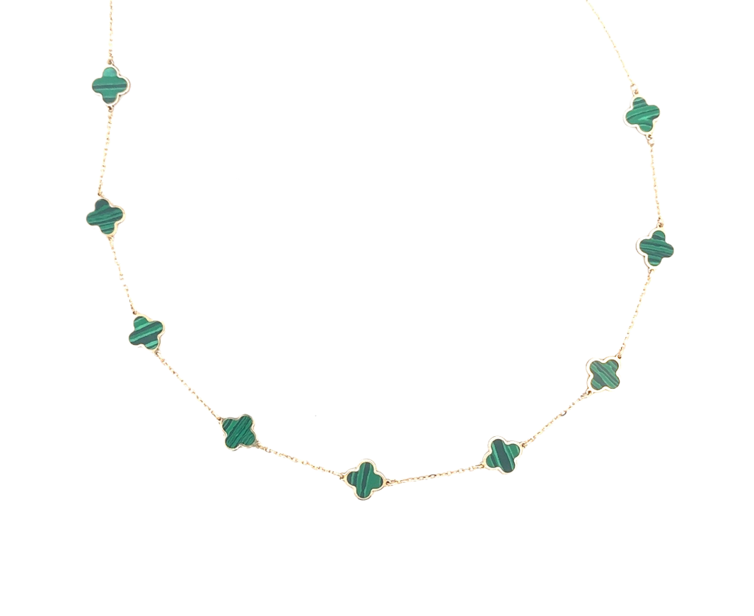 Yellow Gold Enamel Station Clover Necklace
