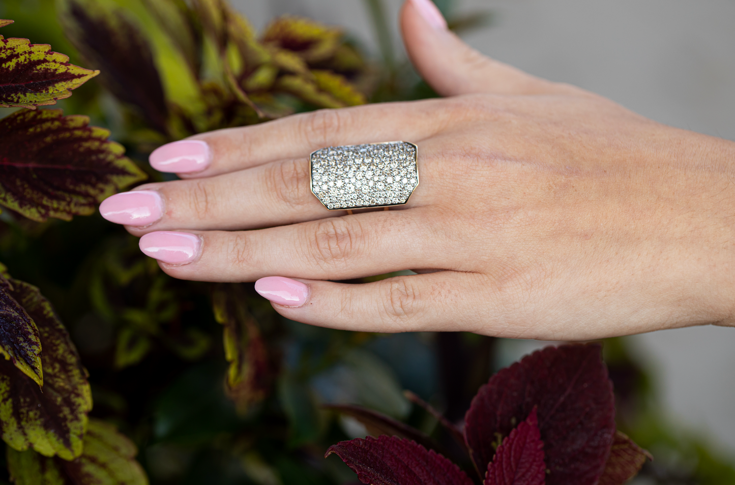 Large Mixed Metal Pave Diamond Geometric Ring