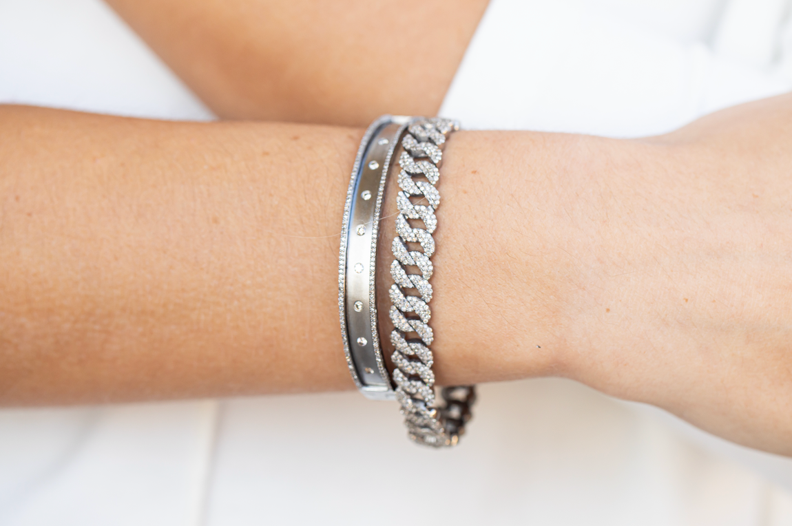 Sterling Silver Pave Cuban Chain Link Bracelet