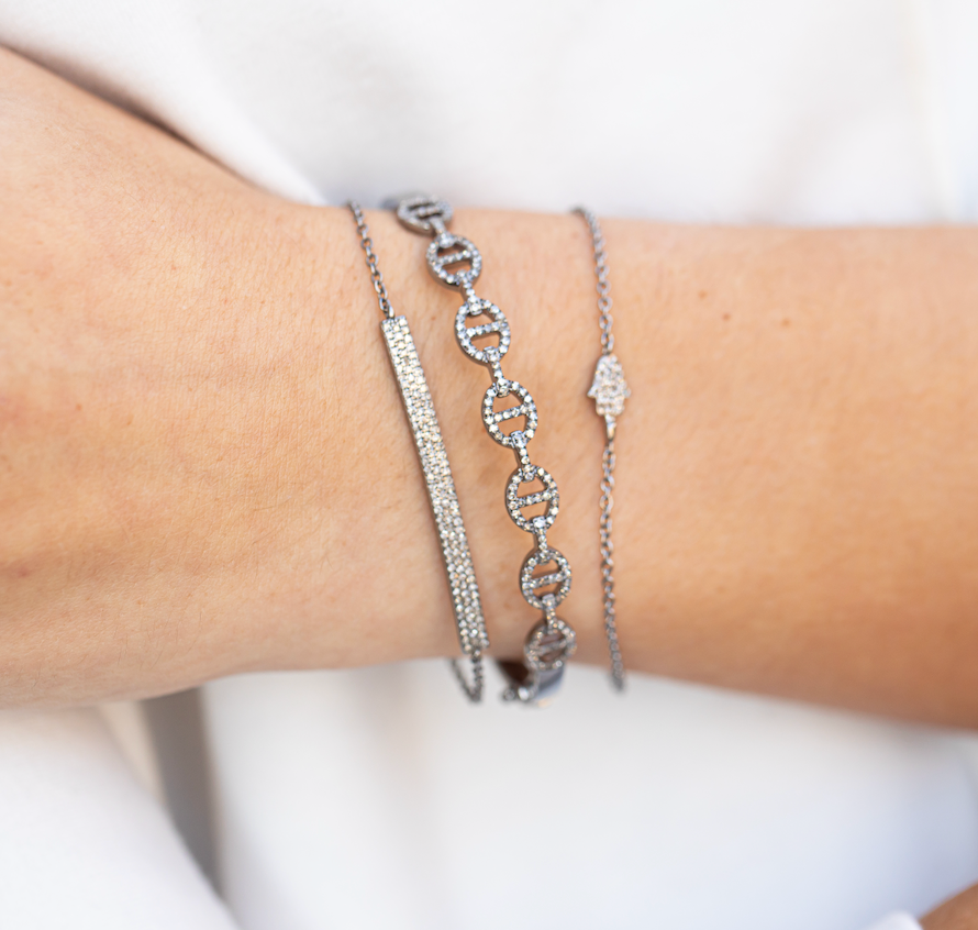 Sterling Silver Pave Diamond "Gucci Style" Bracelet