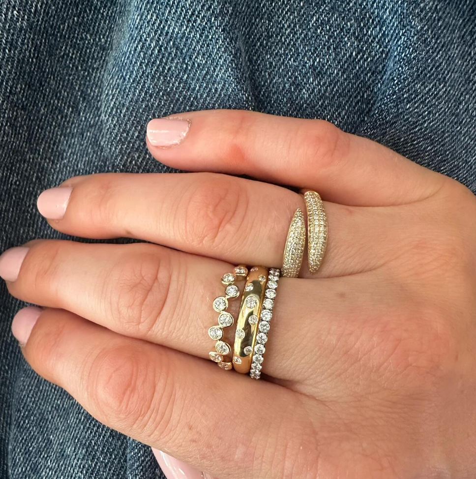 Yellow Gold Dome Band with Multi Diamonds