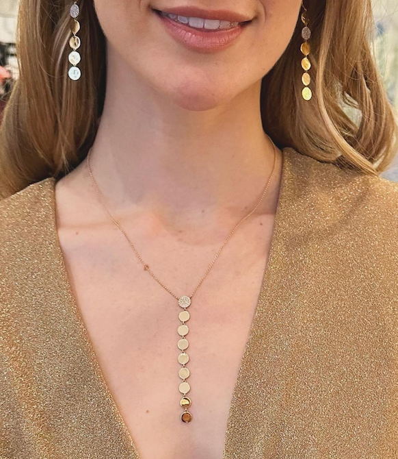 Y-Drop Disc Necklace with Pave Diamond Accent