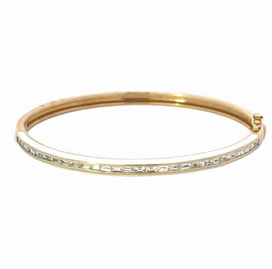 Yellow Gold White Enamel Baguette Diamond Bracelet