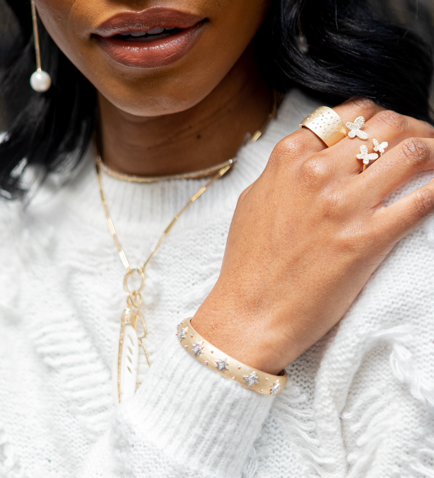 Brushed Metal Band with Tiny Diamonds