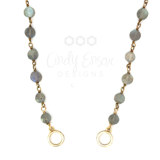 Short Coin Labradorite Necklace with Yellow Gold Pave Bails