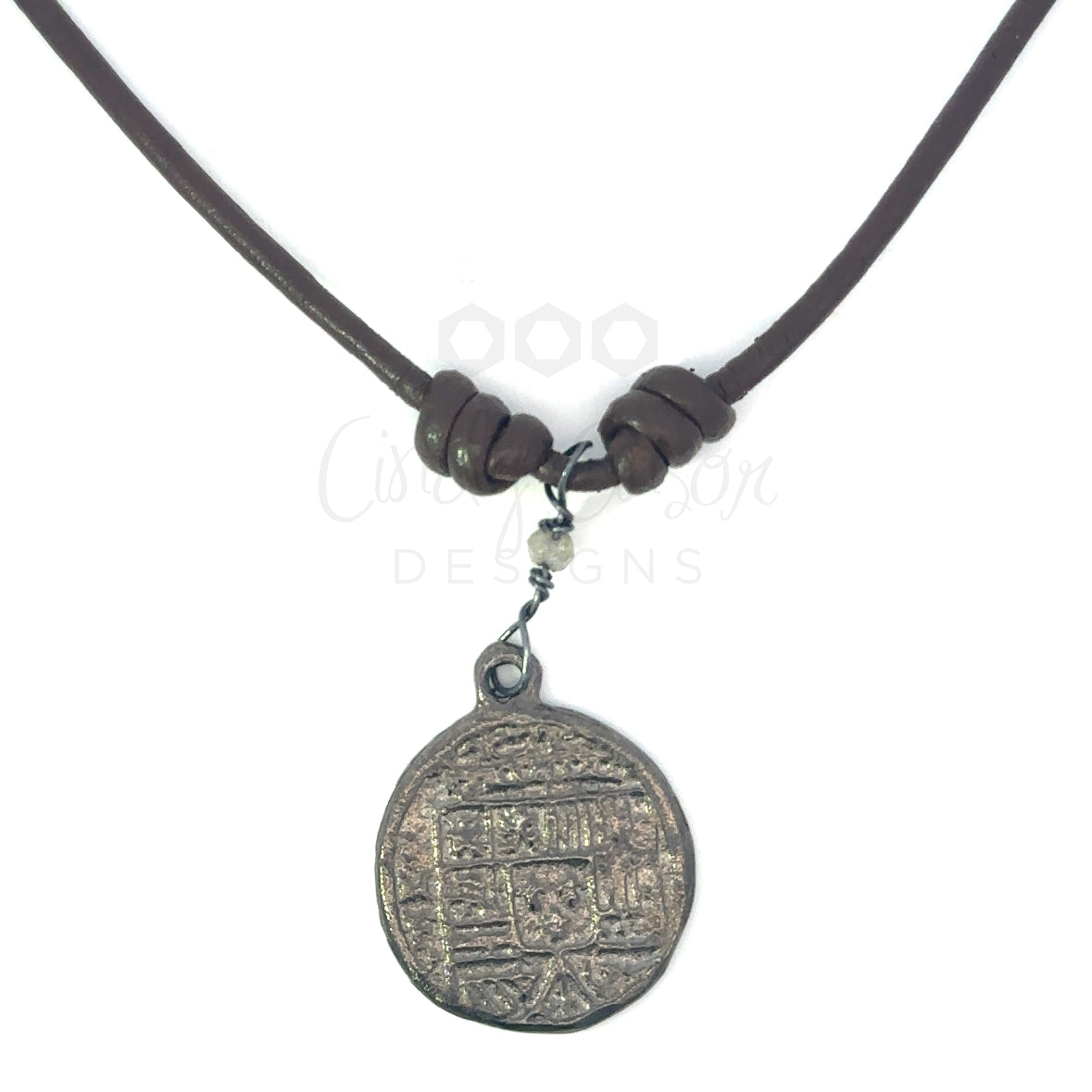 Short Leather Necklace with Spanish Coin