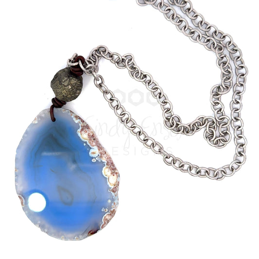 Silver and Large Agate Pendant Necklace