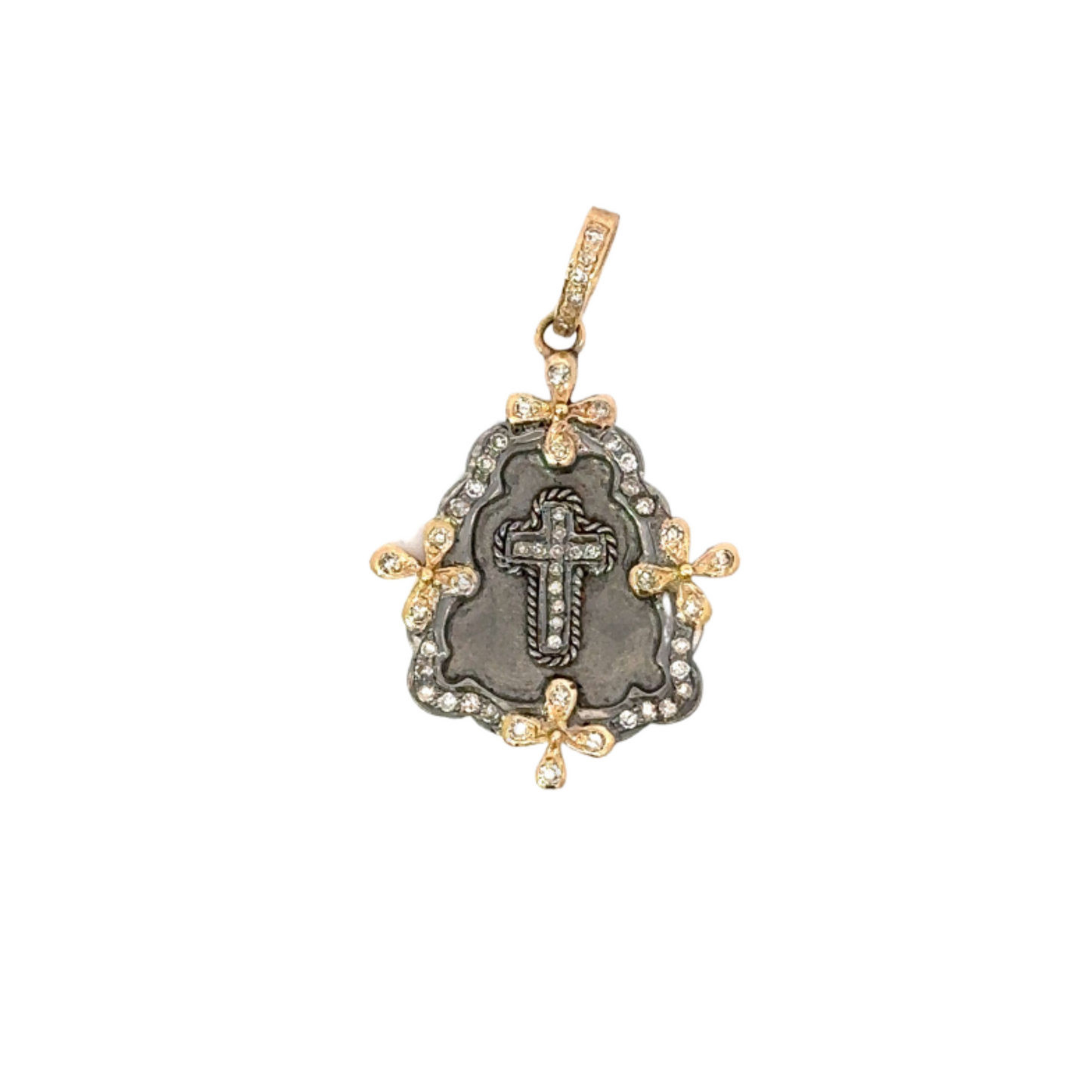 Black Metal and Yellow Gold Diamond Cross Pendant