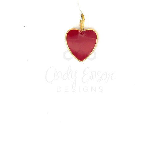 Small Gold Tone Burgundy Enamel Heart Pendant