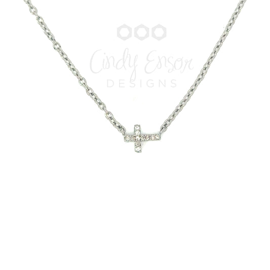 6mm Pave Diamond Sideways Cross Necklace
