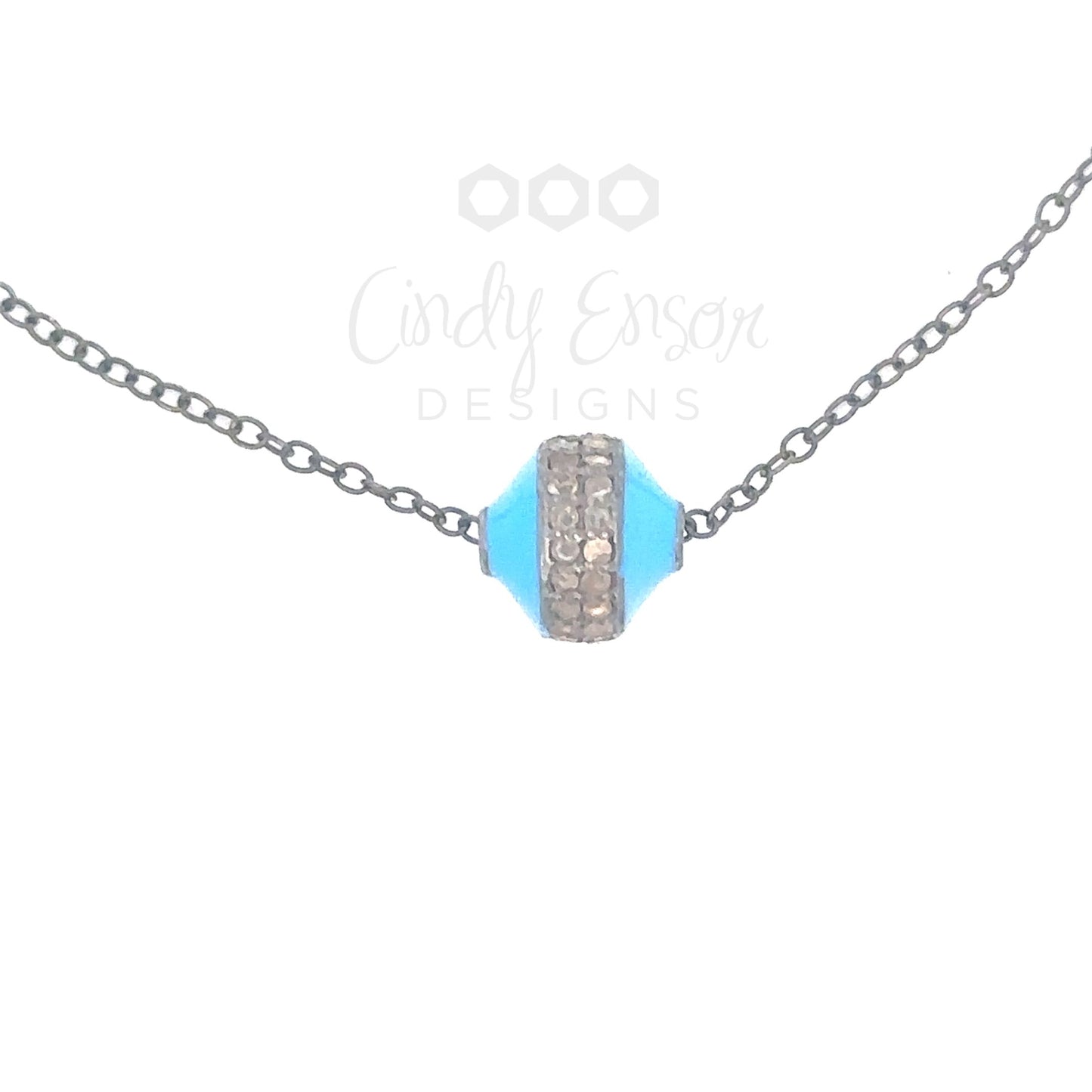 8mm Enamel and Pave Diamond Bead Necklace