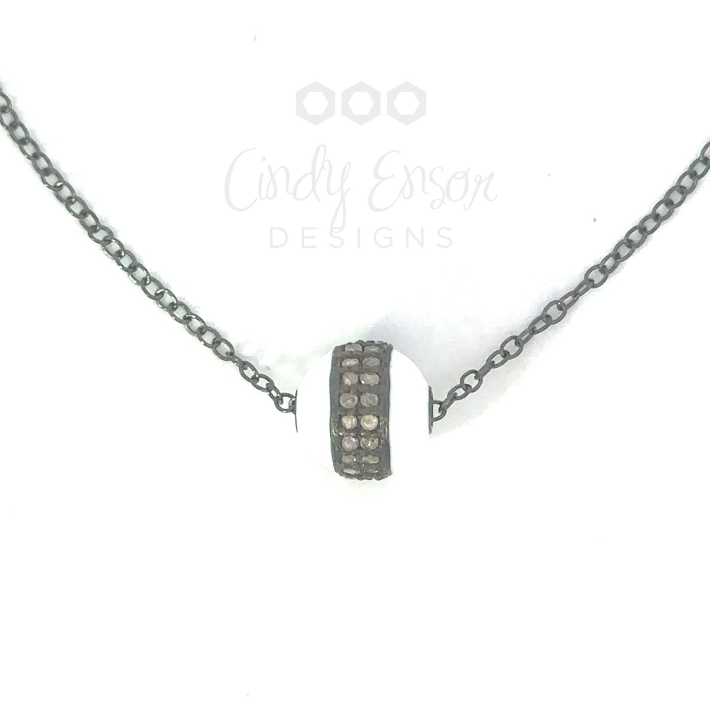8mm Enamel and Pave Diamond Bead Necklace