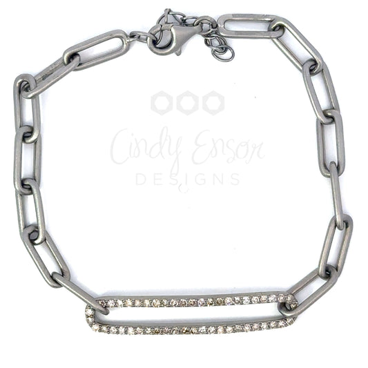 Long Link Pave Diamond Paper Clip Bracelet