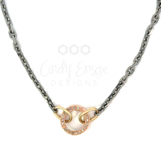 Sterling Silver Chain with Yellow Gold Bails and Rose Gold Pave Circle Bail