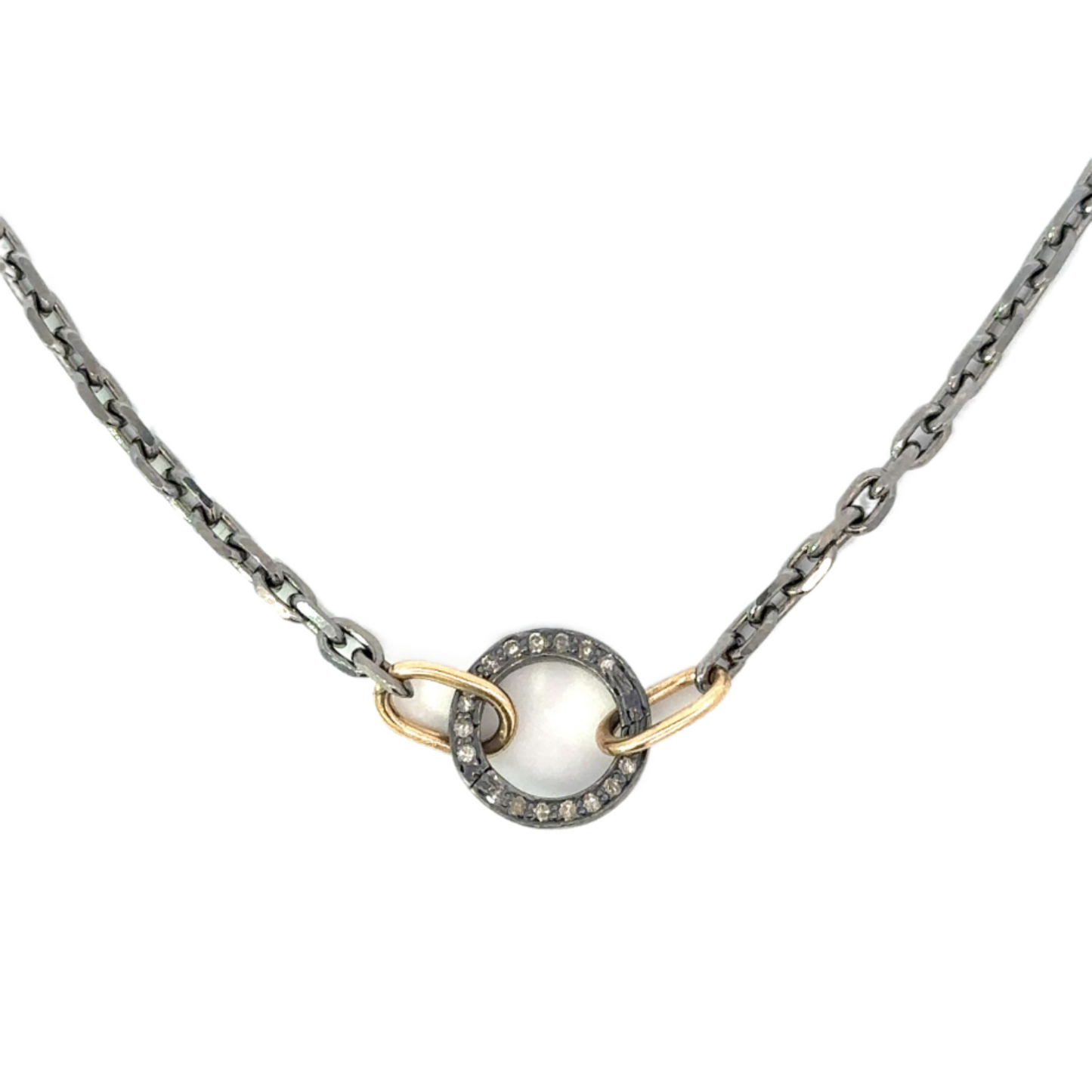 Sterling Silver Chain with Yellow Gold Bails and Sterling Pave Circle Bail