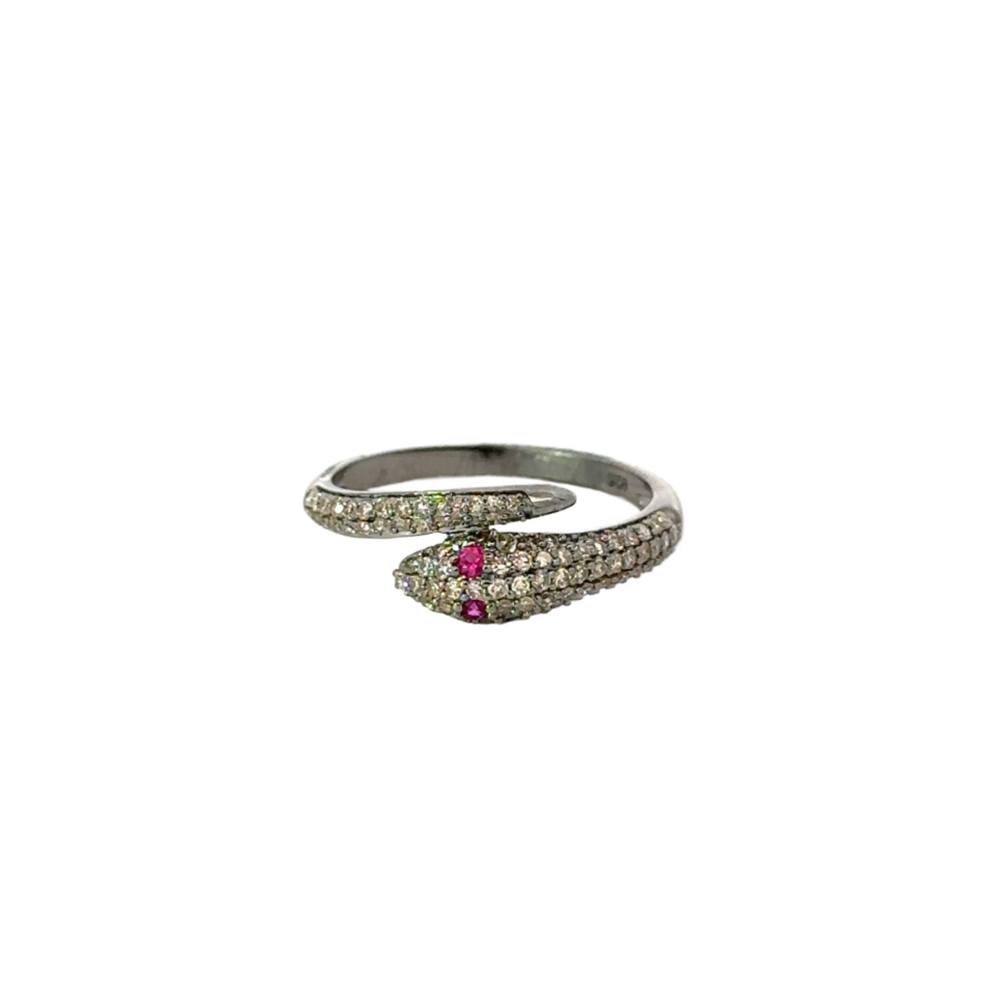 Overlapping Pave Diamond Snake Ring with Colored Gemstone Eyes