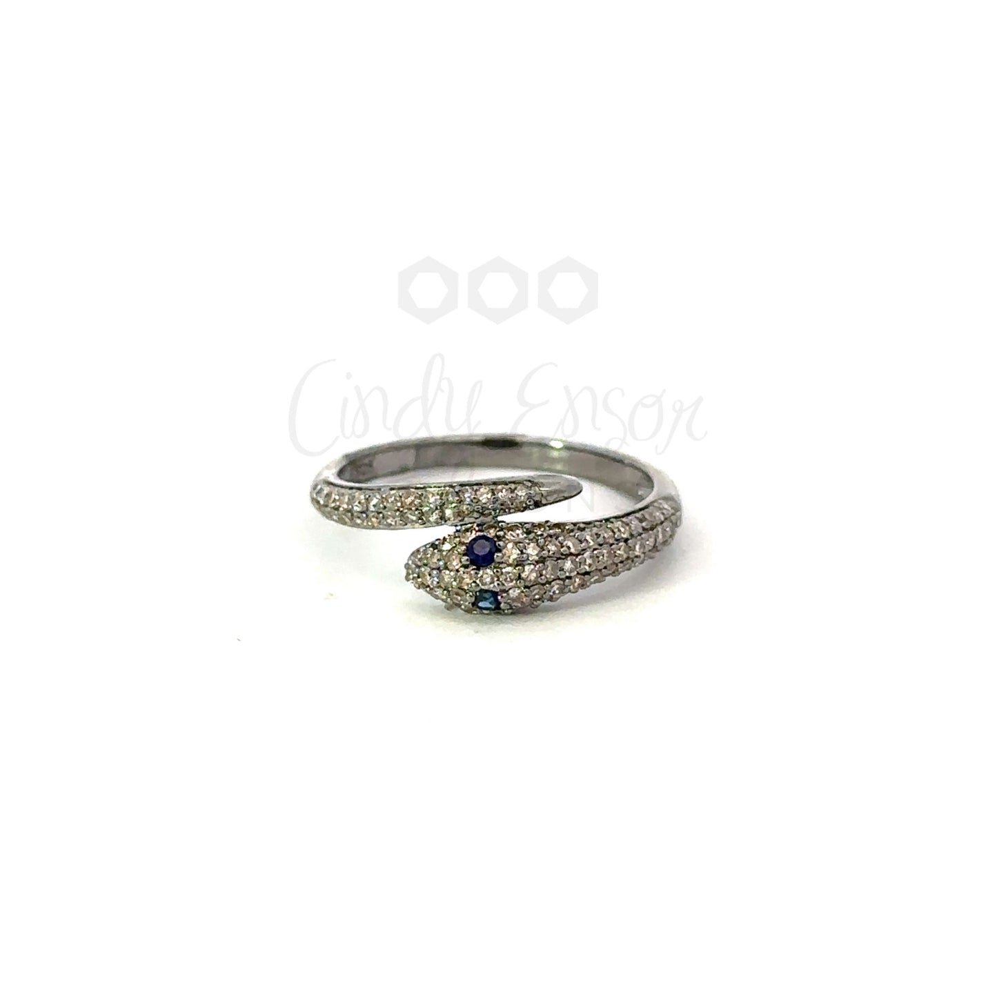 Overlapping Pave Diamond Snake Ring with Colored Gemstone Eyes