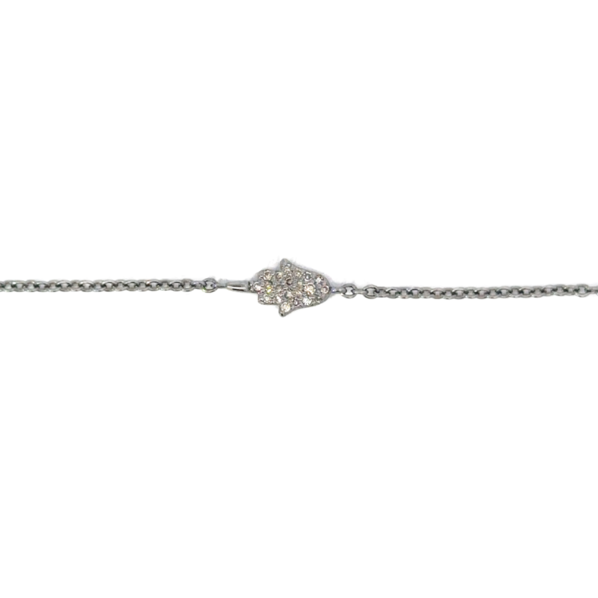 Sterling Silver Pave F U Hamsa Hand Bracelet