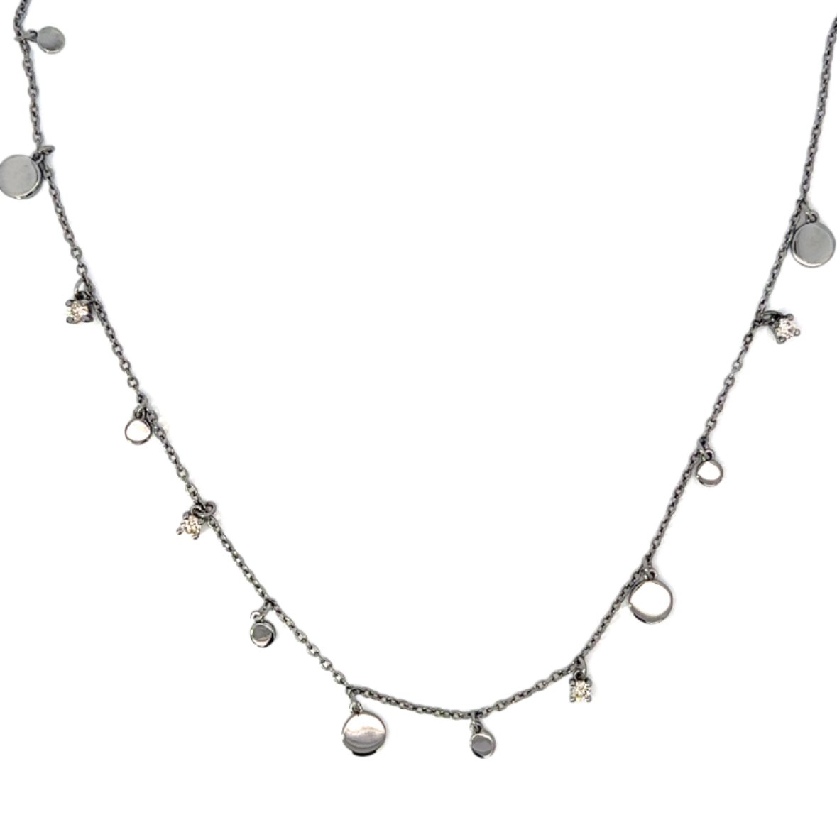 Station Polished Disc and Diamond Necklace