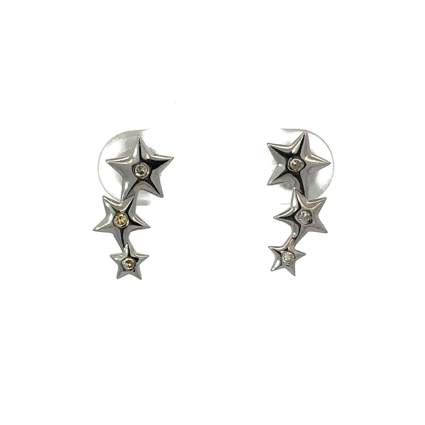 Three Star Climber Earring with Diamond Center