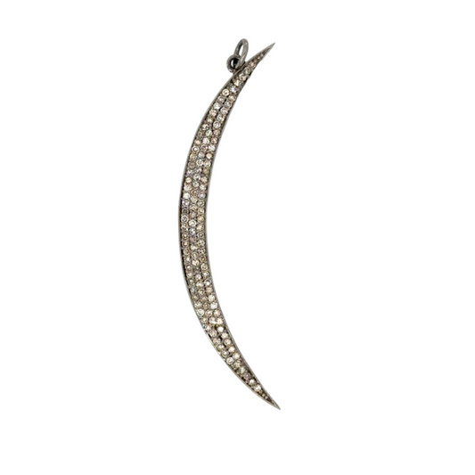 Thin Sterling Pave Crescent Moon Pendant