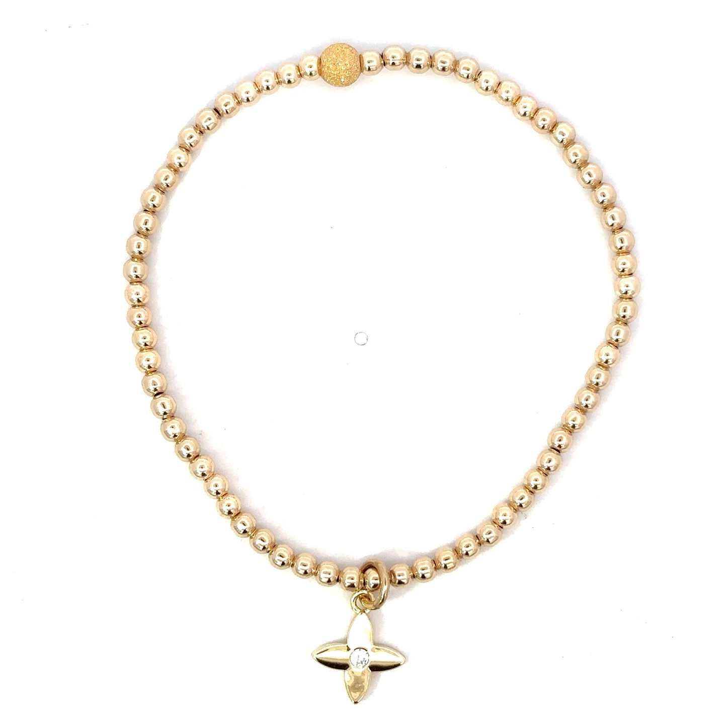 Gold Filled Bead Bracelet with Quatrefoil CZ Charm