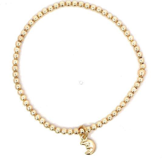 Gold Filled Bead Bracelet with Crescent Moon Charm