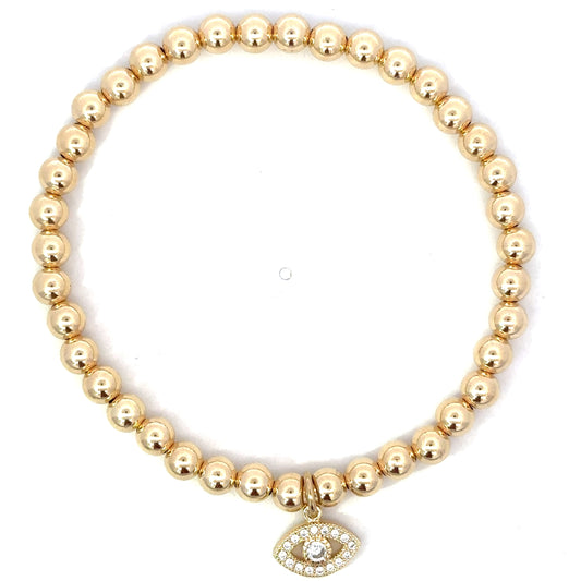 Gold Filled Bead Bracelet with CZ Evil Eye